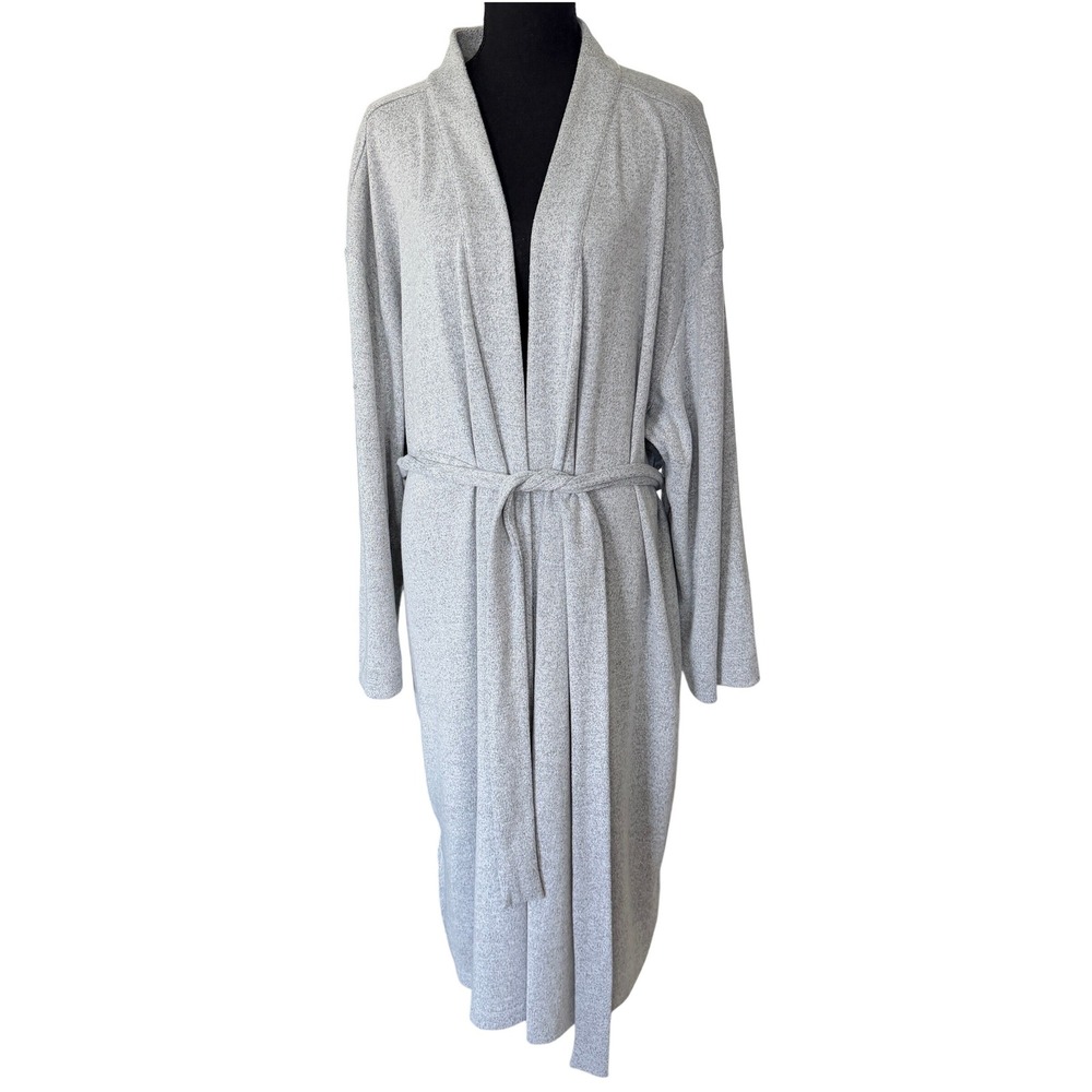 Haven Well Within Womens XXL Gray Knit Belted Full Length Robe Pockets Lounge